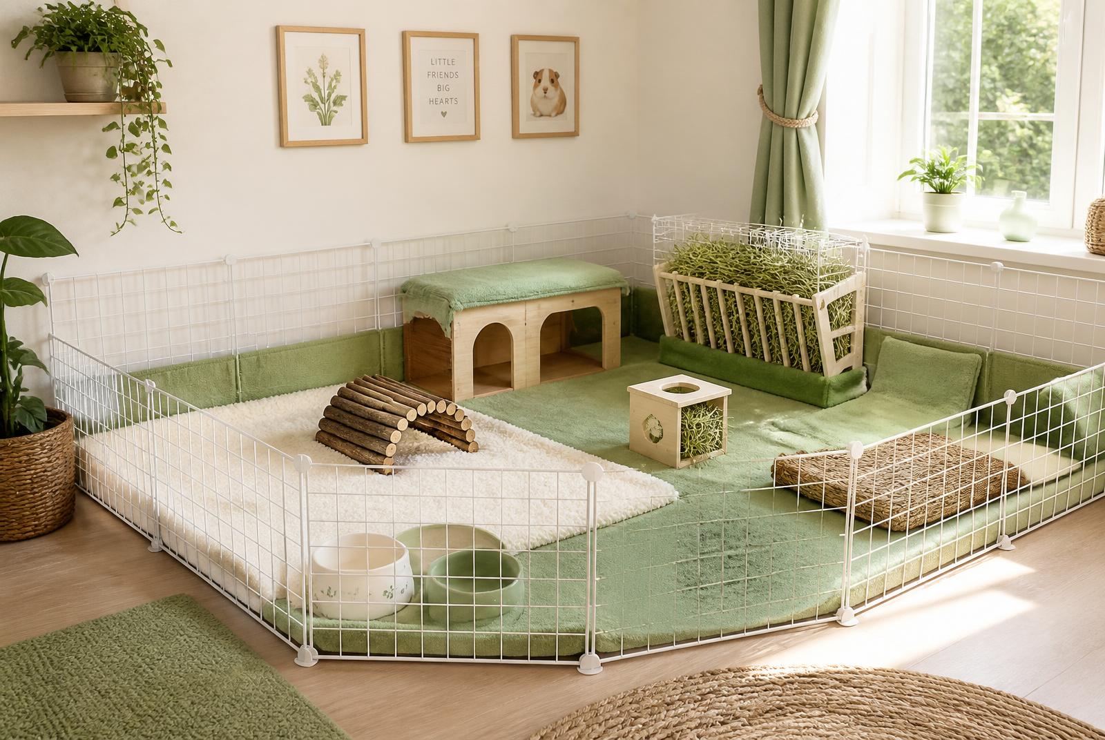 Spacious indoor C&C boarding setup with bedding and hideaway