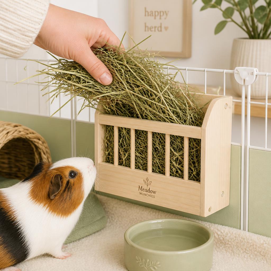 Hay being placed into a wooden hay rack
